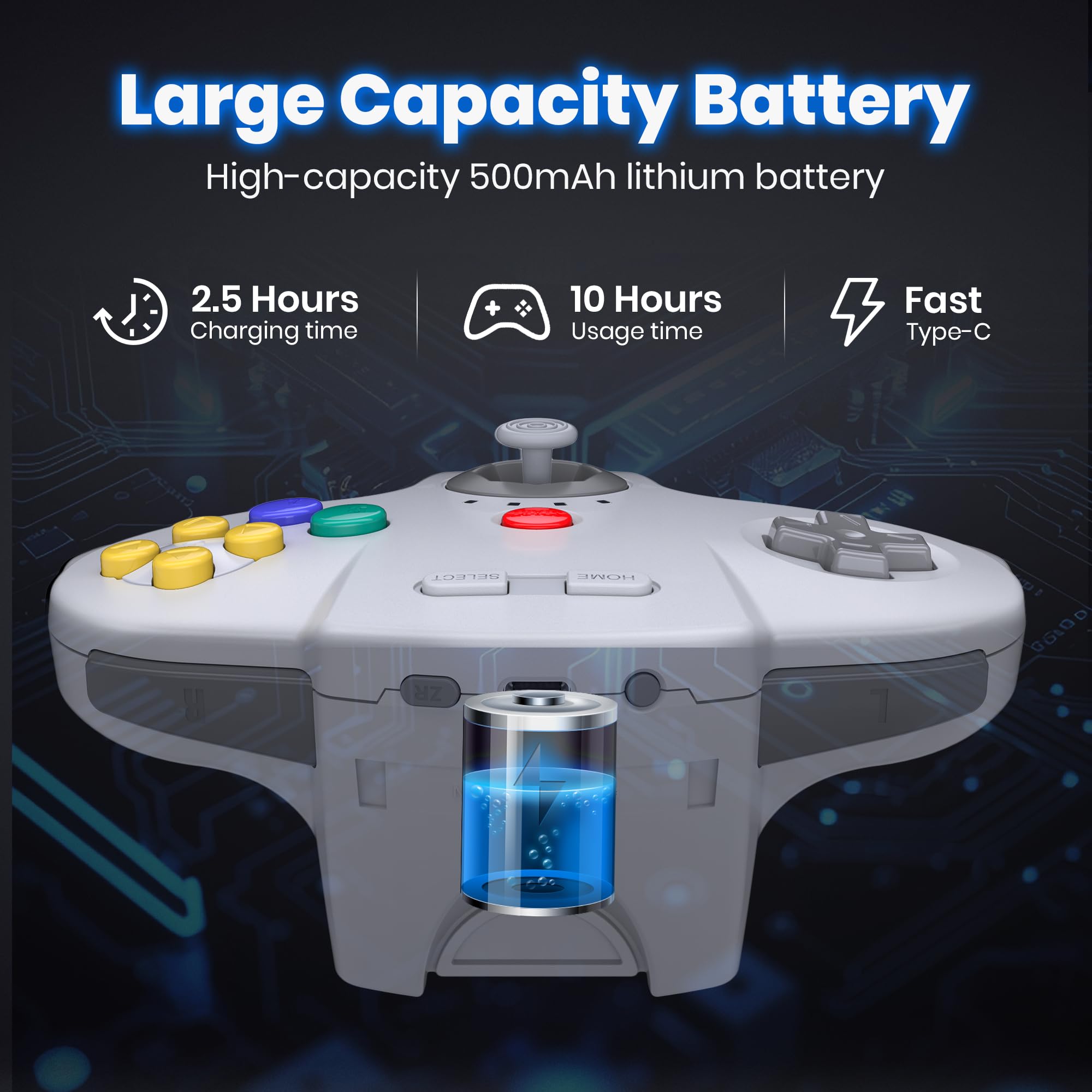 miadore Controller wireless N64 per Switch/Switch 2/OLED/Lite/console N64, PC Windows, MacOS, Raspberry Pi, Plug & Play, controller PC con batteria da 500 mAh, Ricaricabile,vibrazione integrata.