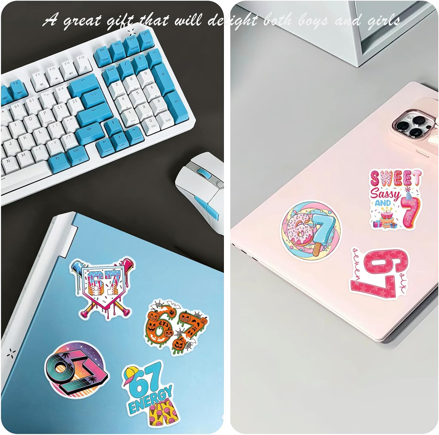 54PCS Funny 6 7 Stickers, Internet 67 Meme Stickers, Waterproof Decals 67 Ornament for Laptop, Water Bottles, Phone, Scrapbook, Luggage, DIY Decorate 6 7 Gifts Internet Meme for Teens Adults image 4