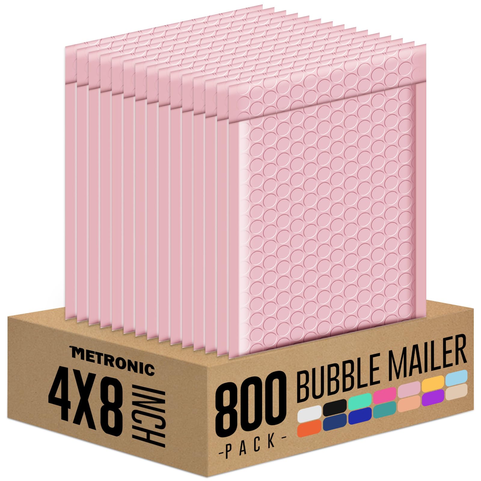 Metronic Small Bubble Mailers 4x8" 800Pack Light Pink Bulk Bubble Mailer