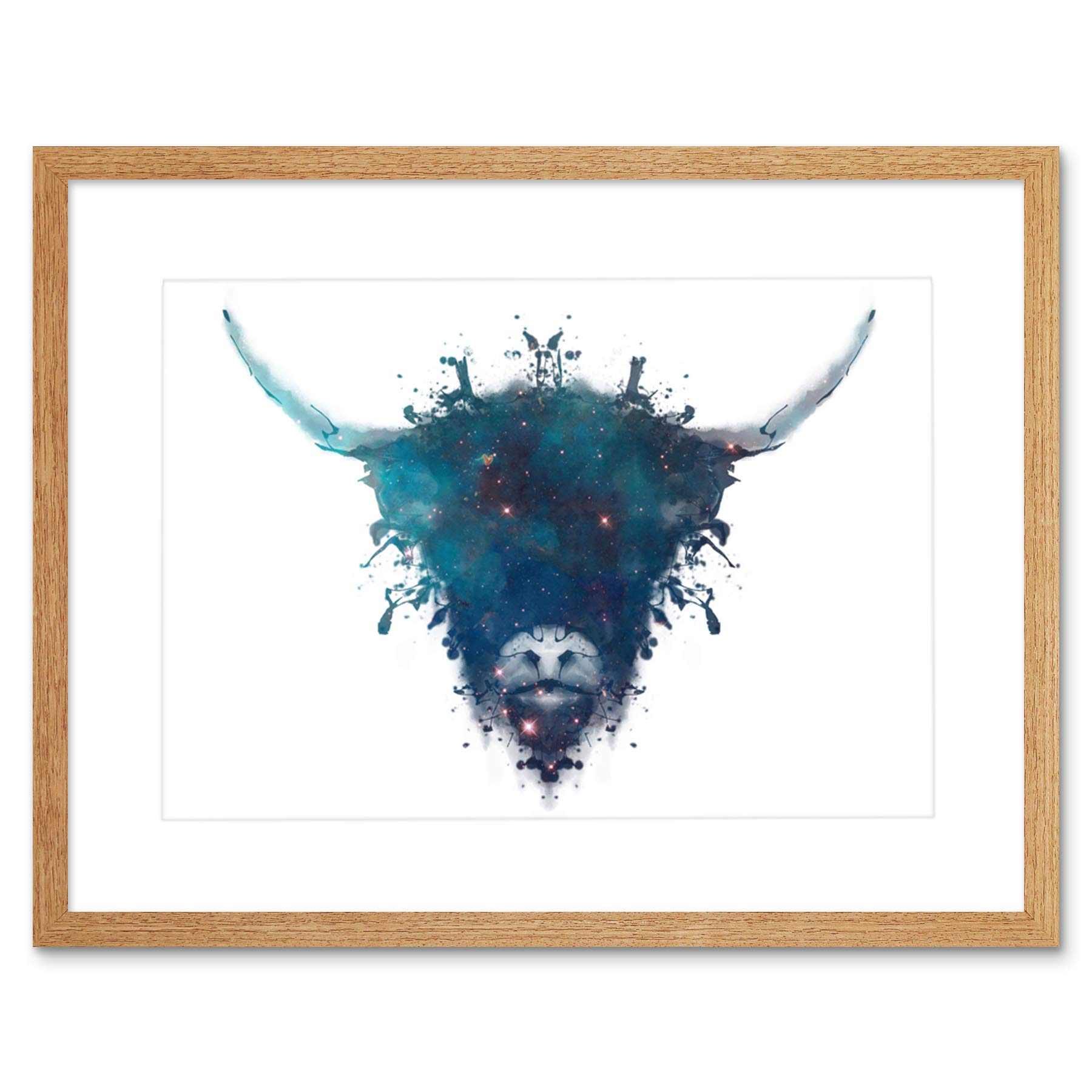 Wee Blue Coo Graphic Ink Splat Highland Cow Framed Picture Art Framed Wall Art Print