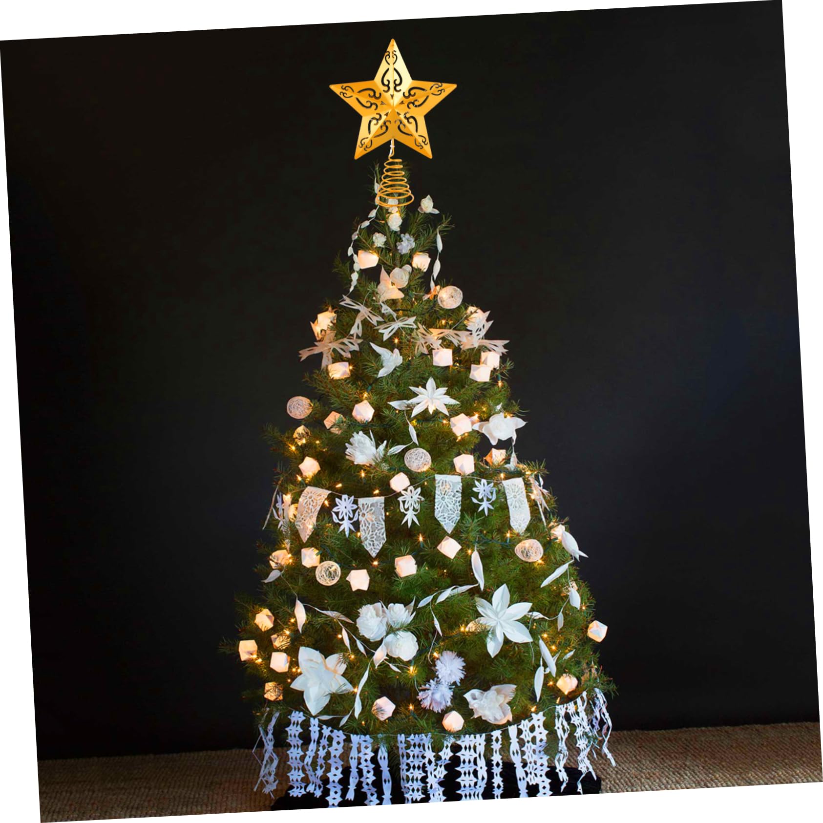 TOPBATHY 2 Piezas Estrella De La Copa del Árbol Navidad Ligero Luces Decoración De Las Copas De Los Árboles Decoración De Adorno De Árbol Dorado Topper De Árbol Iluminado Planchar Golden