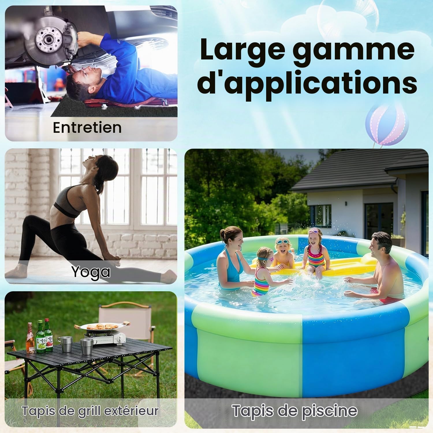 Tapis de,Tapis de Sol carré sur Tapis de Piscine, Tapis de Protection de Sol, Tapis de, Tapis de revêtement de Piscine pour piscines Hors Sol, Tapis de Sol Gonflable
