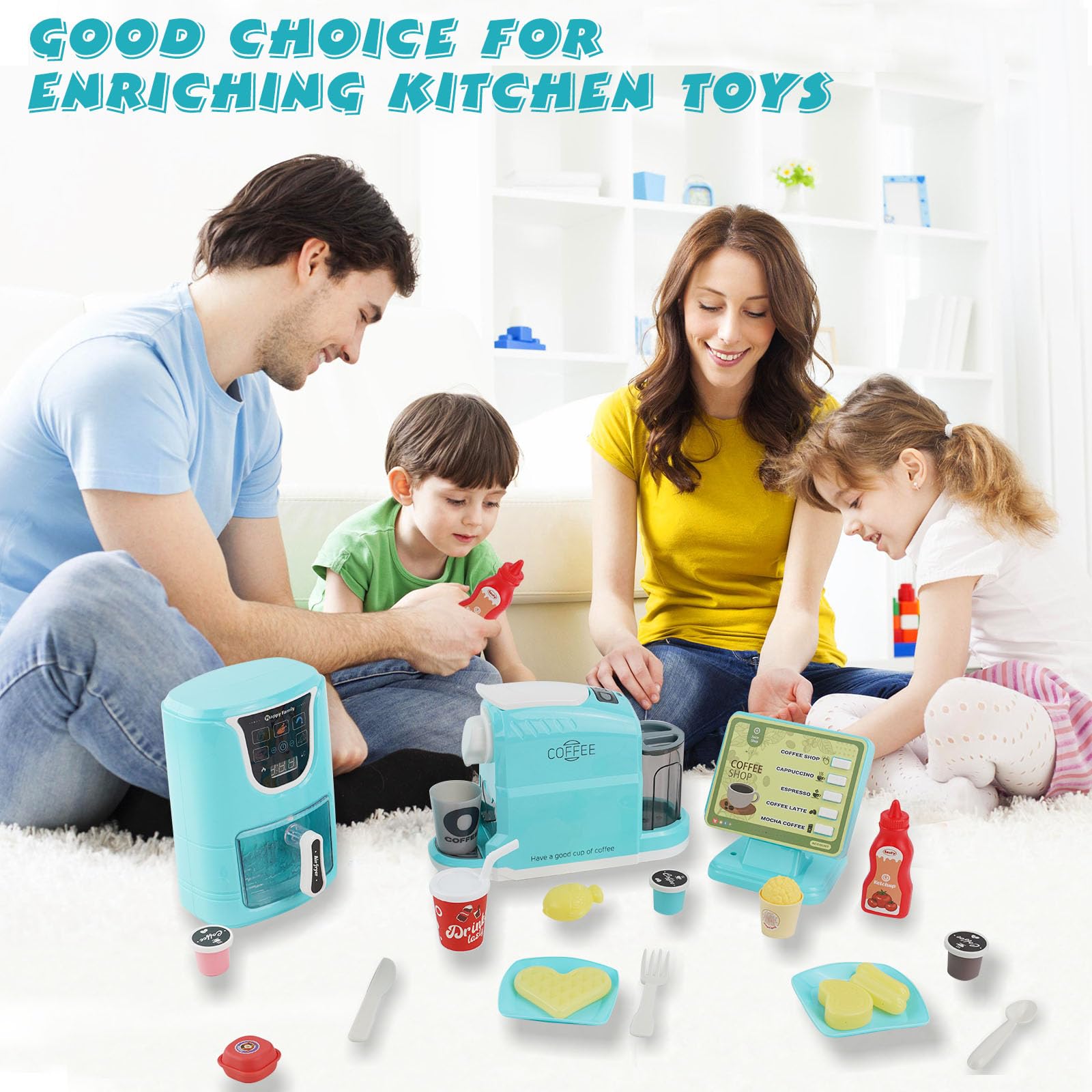 Cucina Giocattolo Per Bambini, Friggitrice Ad Aria Giocattolo, Giocattolo Per Casse E Macchina Da Caffè Per Bambini, Accessori Da Cucina Realistici, Giocattoli Musicali Parlanti Con Cambiamento Di