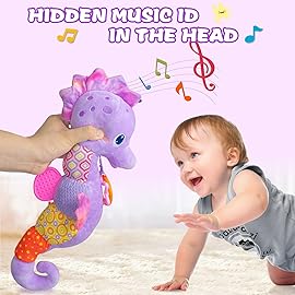 Fuzqq Baby Girl Toys 0-6 Months,Musical Stuffed Animal Plush Toy with Rattle,Soft Newborn Toy for 0 3 6 9 12 Months Girls,Baby Girl Gift,Purple