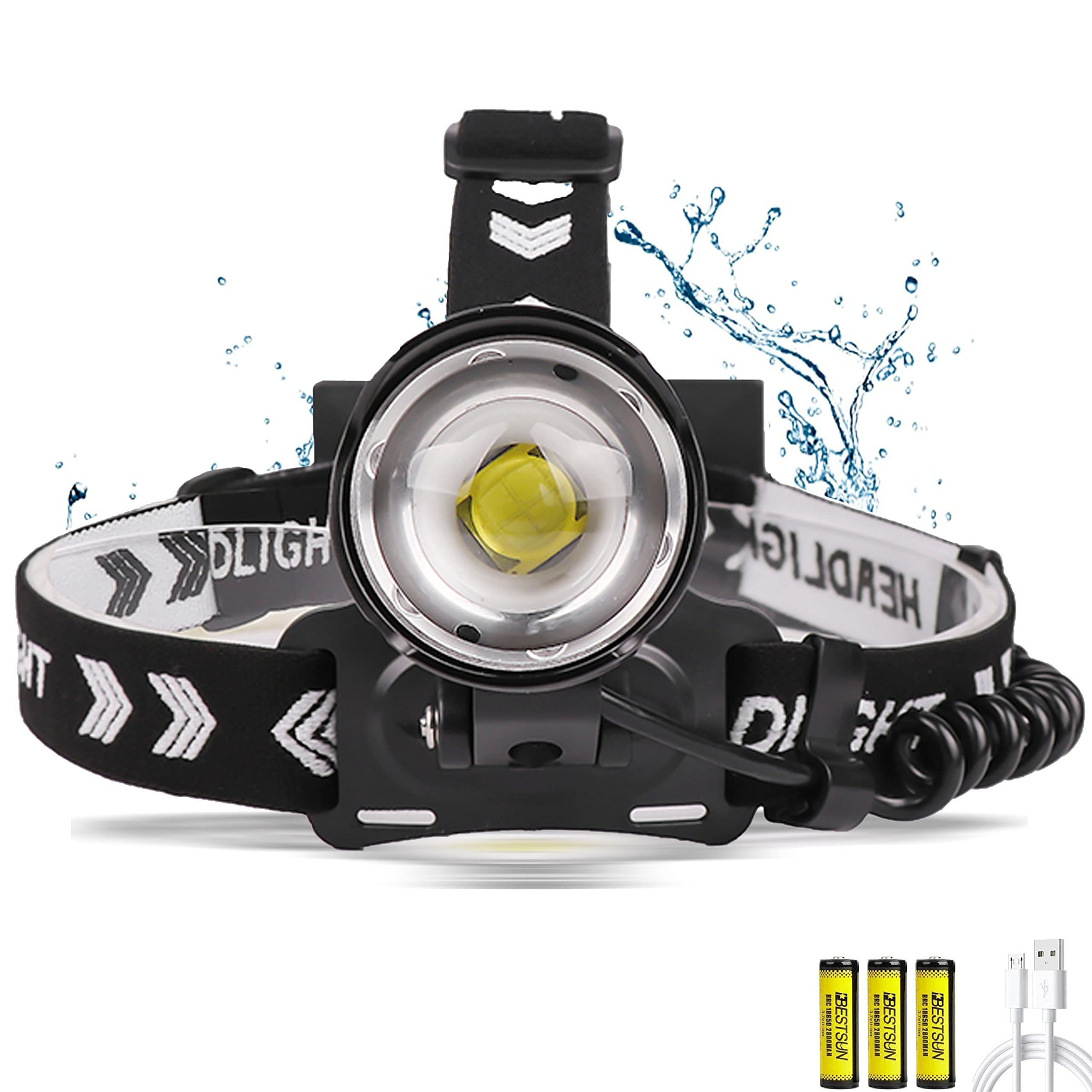 Bestsun Xhp90+3 Mode Led Head Torch Rechargeable Usb Powerful Xhp90 Headlamp, Super Bright 15000 Lumens Headlight Zoomable 3 Modes Head Torches For Work Camping Outdoors And Night Observation