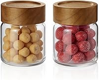 Vista 13 de Juego de 2 tarros de vidrio de 10 onzas de grado alimenticio con tapas de madera de acacia resistentes, sellables e impermeables, transparentes