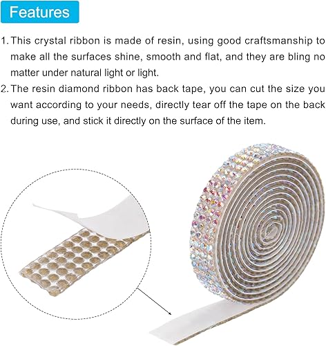 Miniatura 4 de MECCANIXITY 3 rollos de cinta de diamantes de imitación autoadhesiva de 0.315 pulgadas para proyectos de artes y manualidades, pasteles de boda,