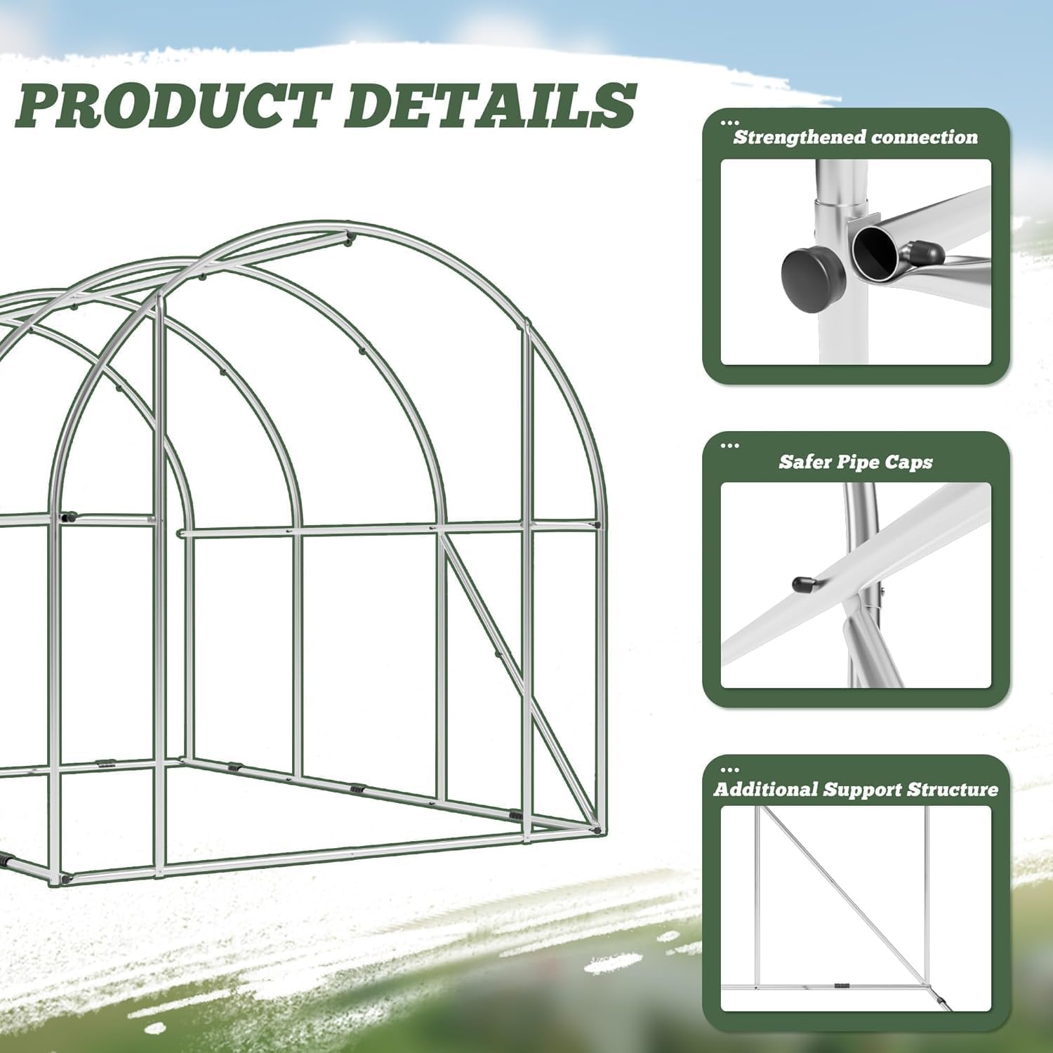 Flamaker 10×6.6×6.4 FT Walk-in Greenhouse, Portable Heavy Duty Green House for Outdoors, Winter Hot House with PE Cover & Roll-up Zipper Door, Plastic Plant Warm House (White)