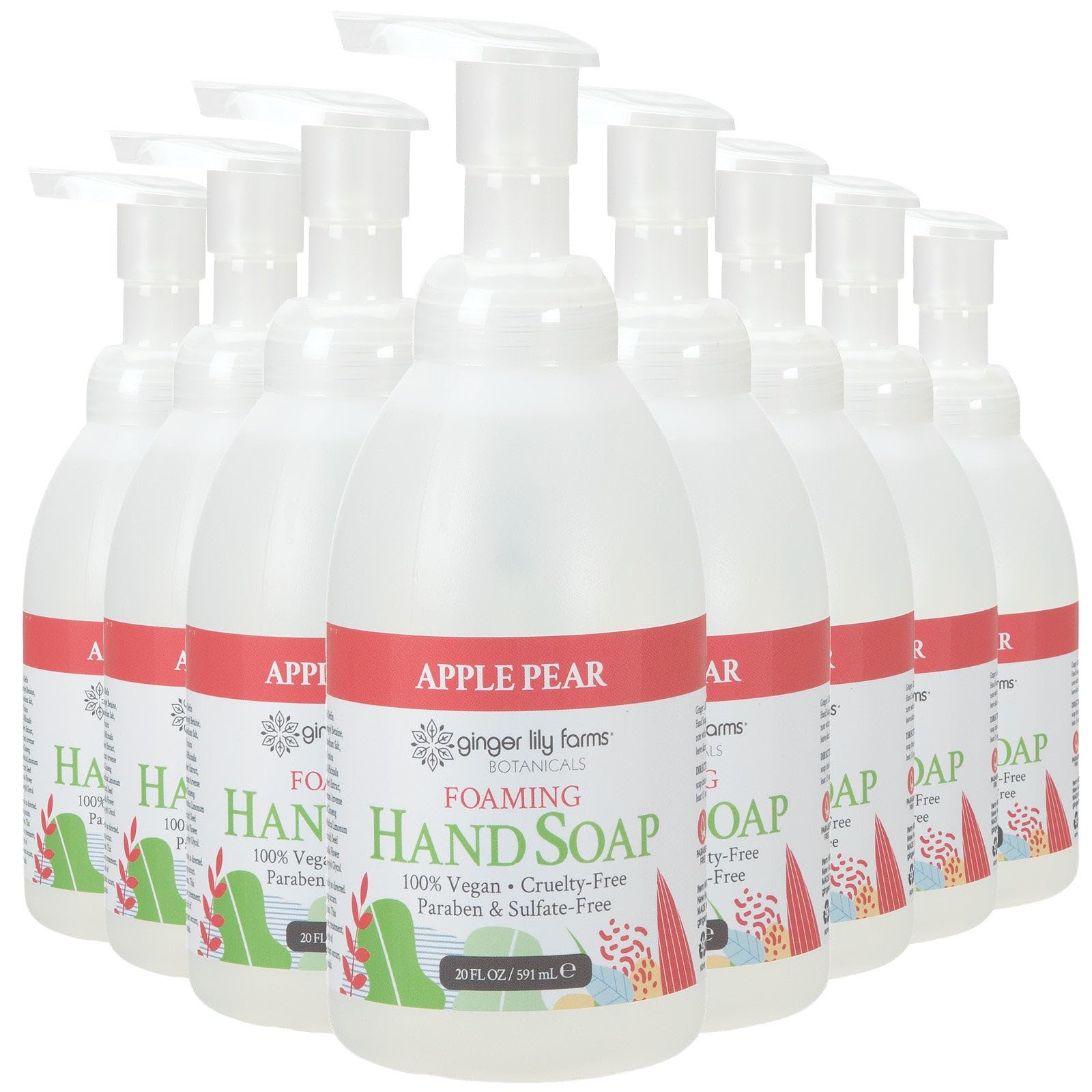 Ginger Lily Farms 8pk/20 fl oz Foaming Hand Soap, Apple Pear Scent