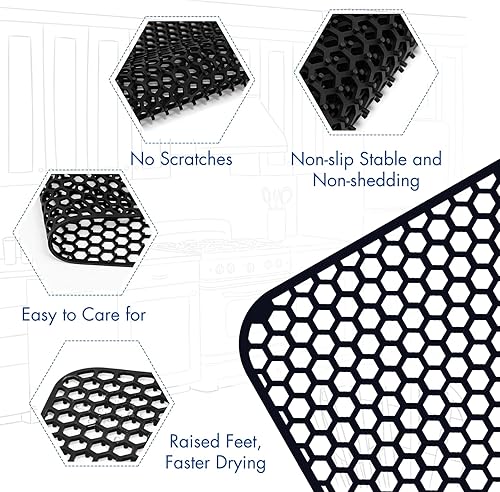 Miniatura 215 de Paquete de 2 tapetes de silicona para fregadero de 13.58 x 11.6 pulgadas, protectores para fregadero de cocina con drenaje central, rejilla Gris