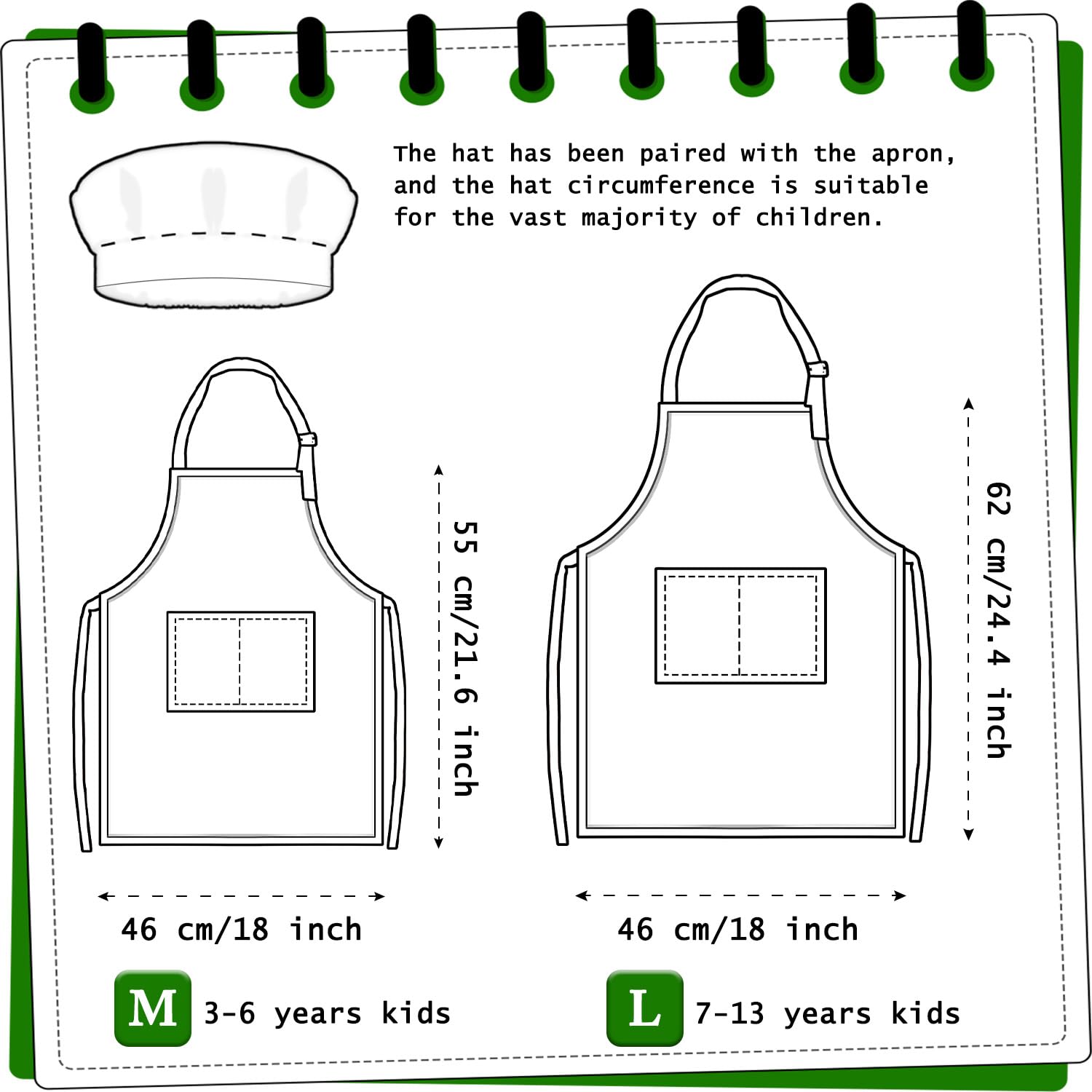 TOPWAYS Grid Kids Apron and Chef Hat Set, Adjustable Check Child Chef Aprons with 2 Pockets - Image 4