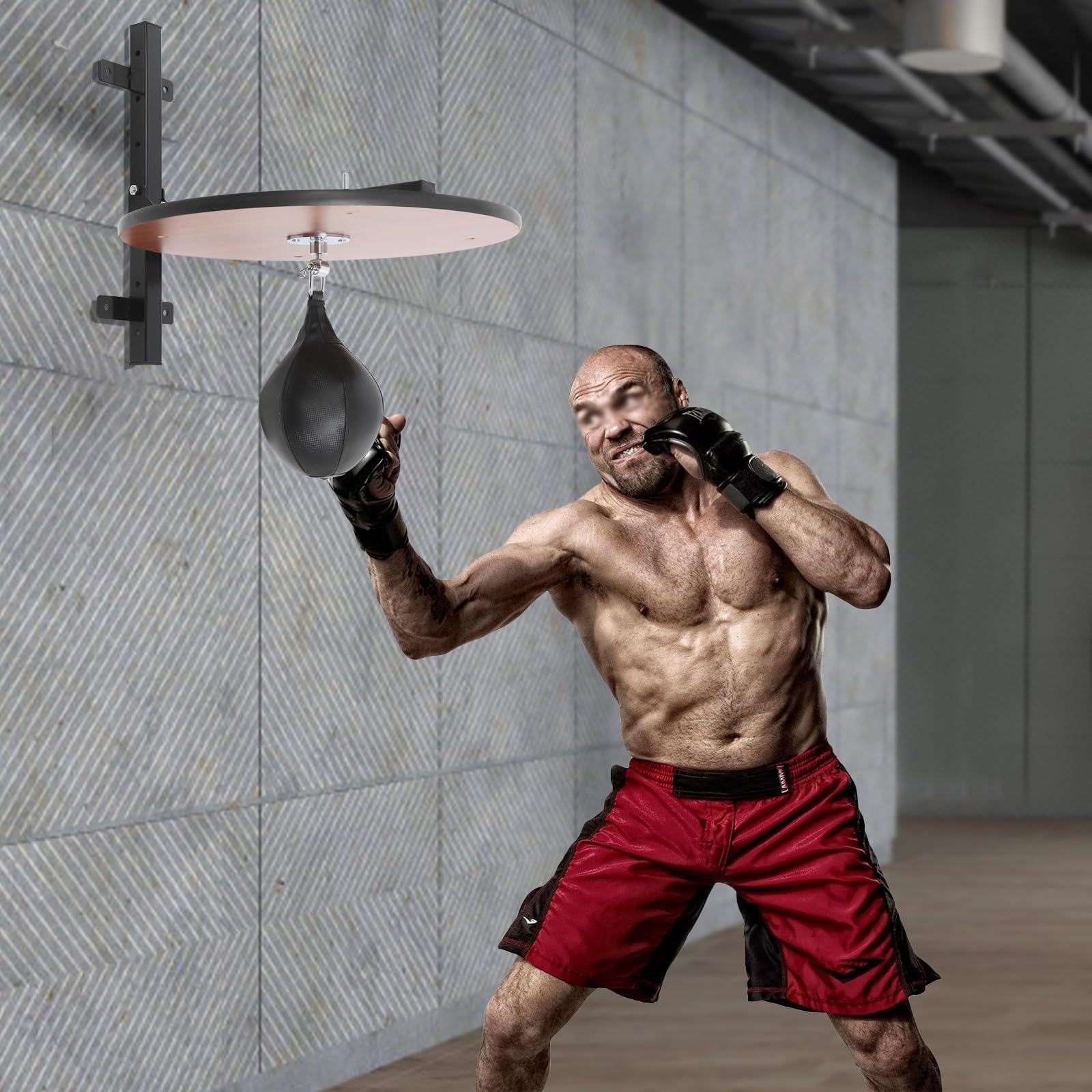 Speed Bag Plate-forme pour entraînement de boxe, avec acier, bois et polyuréthane, hauteur réglable de 30 cm, montage mural, maison, gym, gym, sac de frappe, punching, balle de réflexe, pour adultes