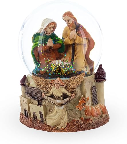 Belén y ángel guardián divino musical agua nieve globo