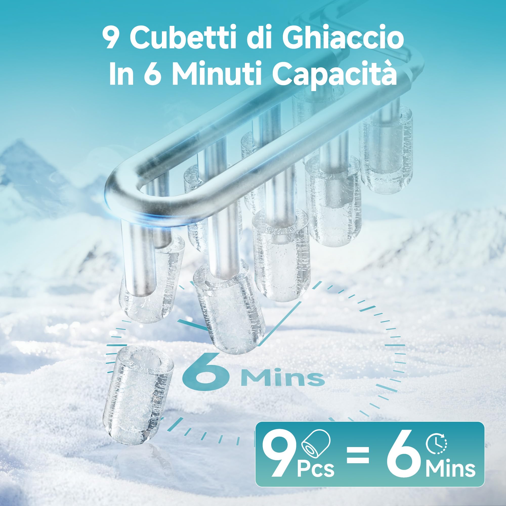 EUHOMY Macchina Ghiaccio Casa: 9 Cubetti in 6 Minuti, Macchina per il Ghiaccio Autopulente, 12KG/24H Macchina del Ghiaccio, 2 Dimensioni di Ghiaccio, con Maniglia/Paletta/Cestello, Nero