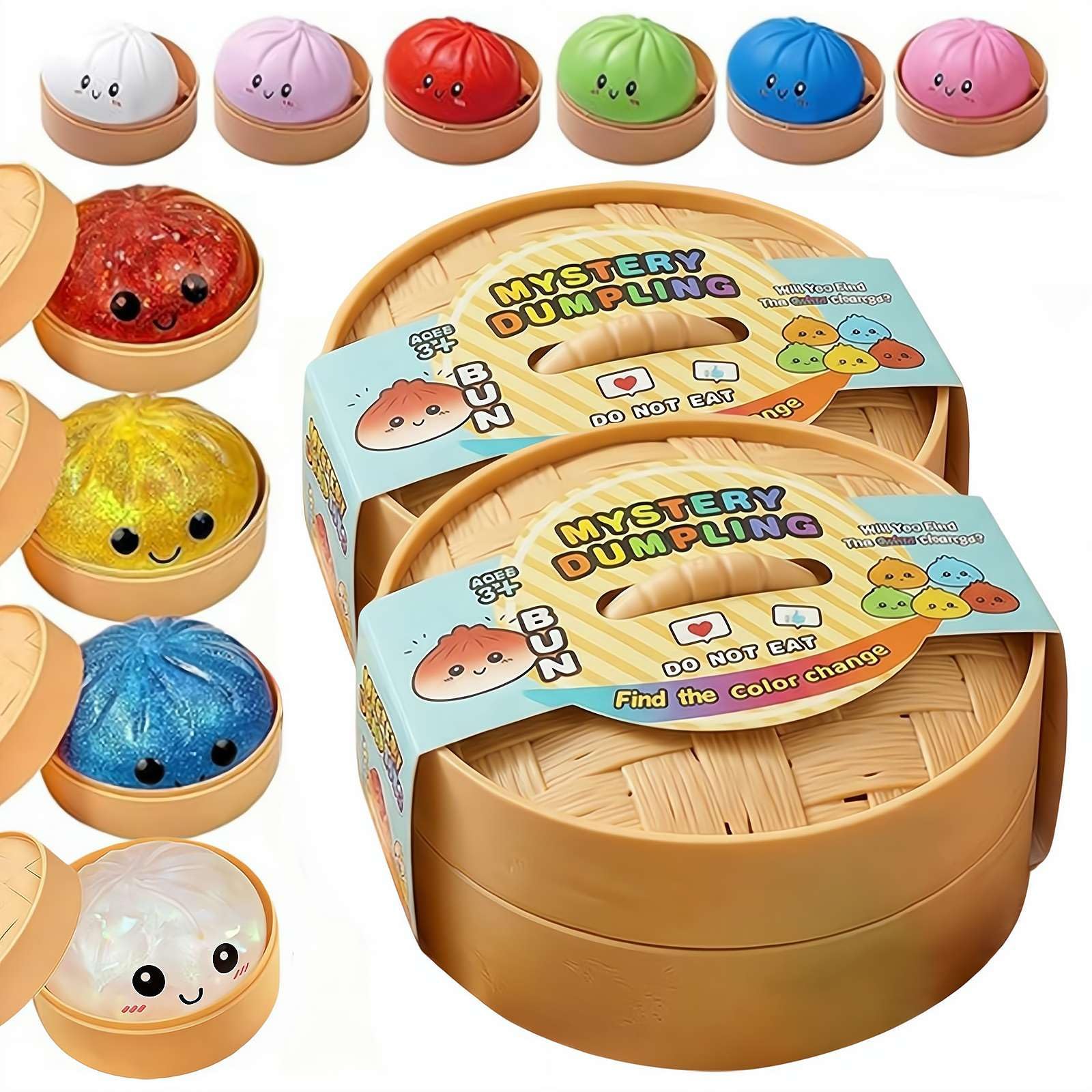 Dumpling Squishies Mystery Box, Glitter Dumplings Squeeze Box, TPR Low Rising Squishies Sensory Fidget Toy for Anxiety, 10 Colors Random Mystery Gift Boxes, Surprise Dumpling Squish y with Steamer — view 15