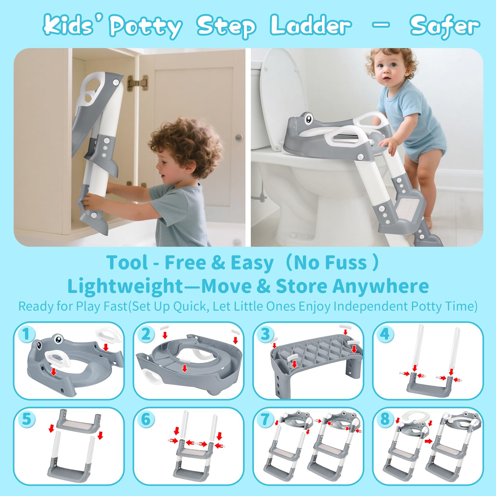 Reducteur Toilette Enfant, Réducteur WC Avec Marches Rehausseur Toilette Enfant Avec Pu Coussin Hauteur Reglable Et Pliable Antiderapante Adaptateur Toilette Enfant 88299177
