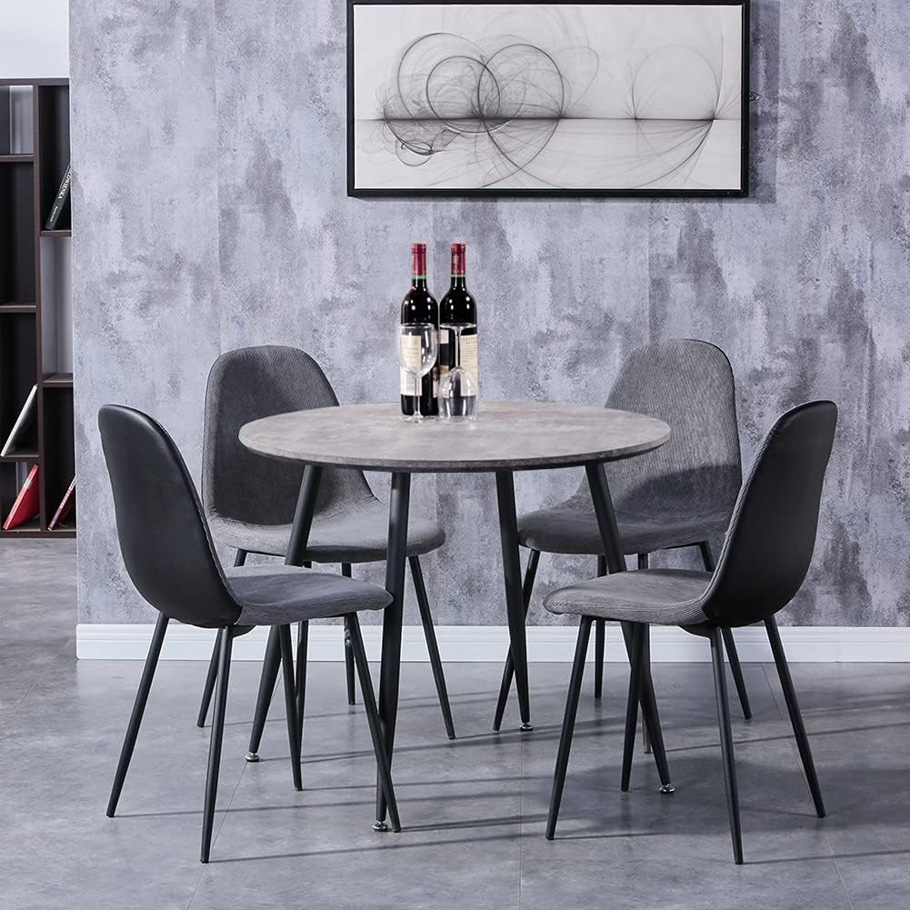 H.J WeDoo Round Dining Table and Chairs Set 4,Solid Wood Legs Black