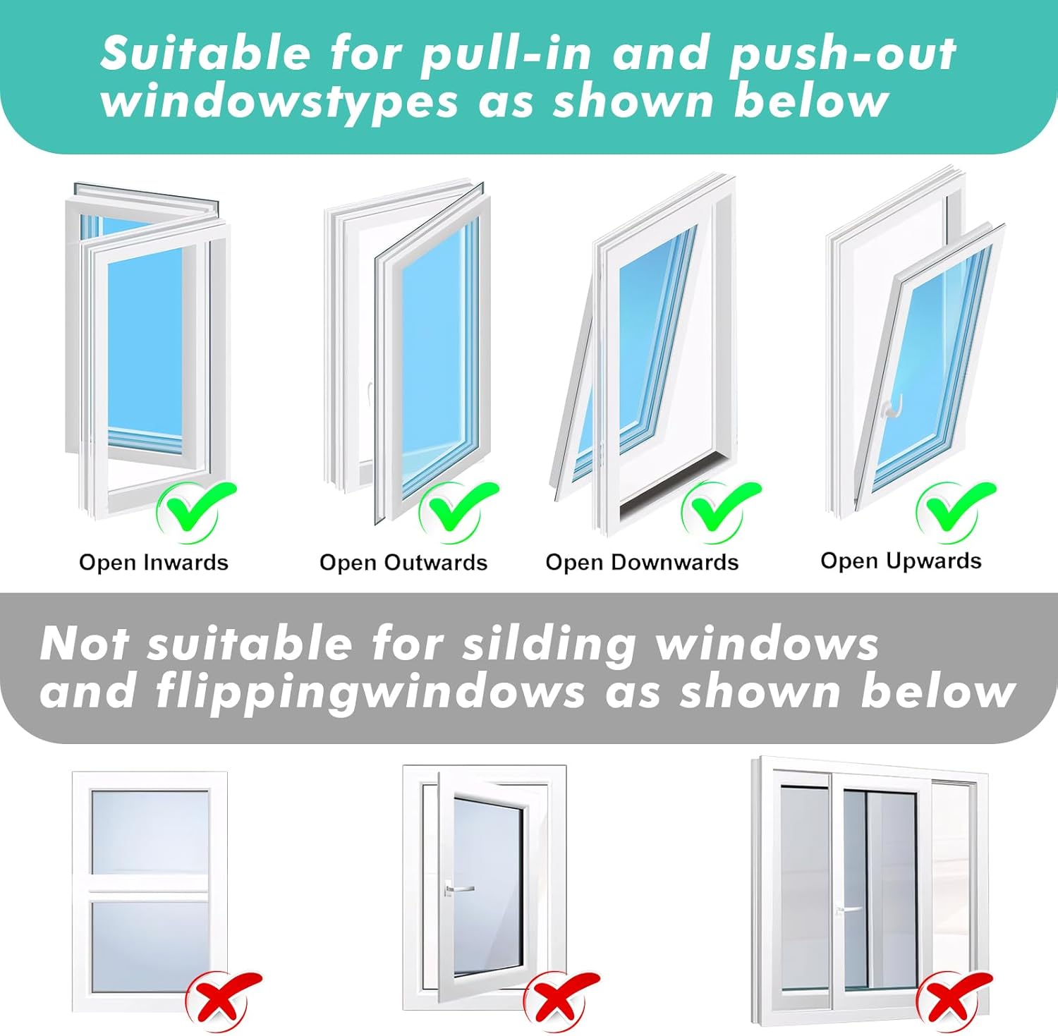 Fohil 500CM (196") Portable AC Window Seal Kit, Window Vent Seal Kit for Portable Air Conditioner Dryer, Waterproof Full Sealing A/C Vent Sealing Cloth for Push Out Windows