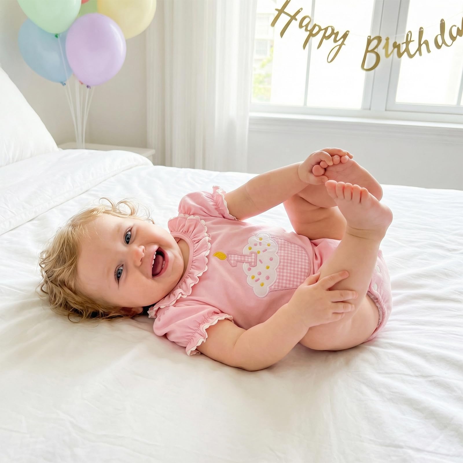 Carolilly Pagliaccetto per neonata, primo compleanno, body a maniche lunghe o corte con motivo a cupcake, design a balze