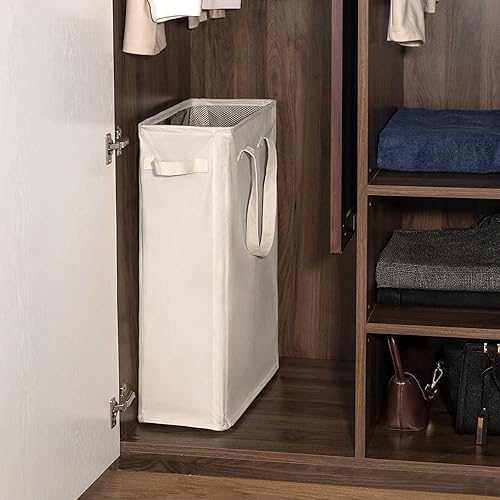 Miniatura 8 de YIFAMIJOY Cesta de lavandería delgada de 45 litros, cestas plegables para la ropa sucia con asas, cesta estrecha para ropa sucia para ropa y