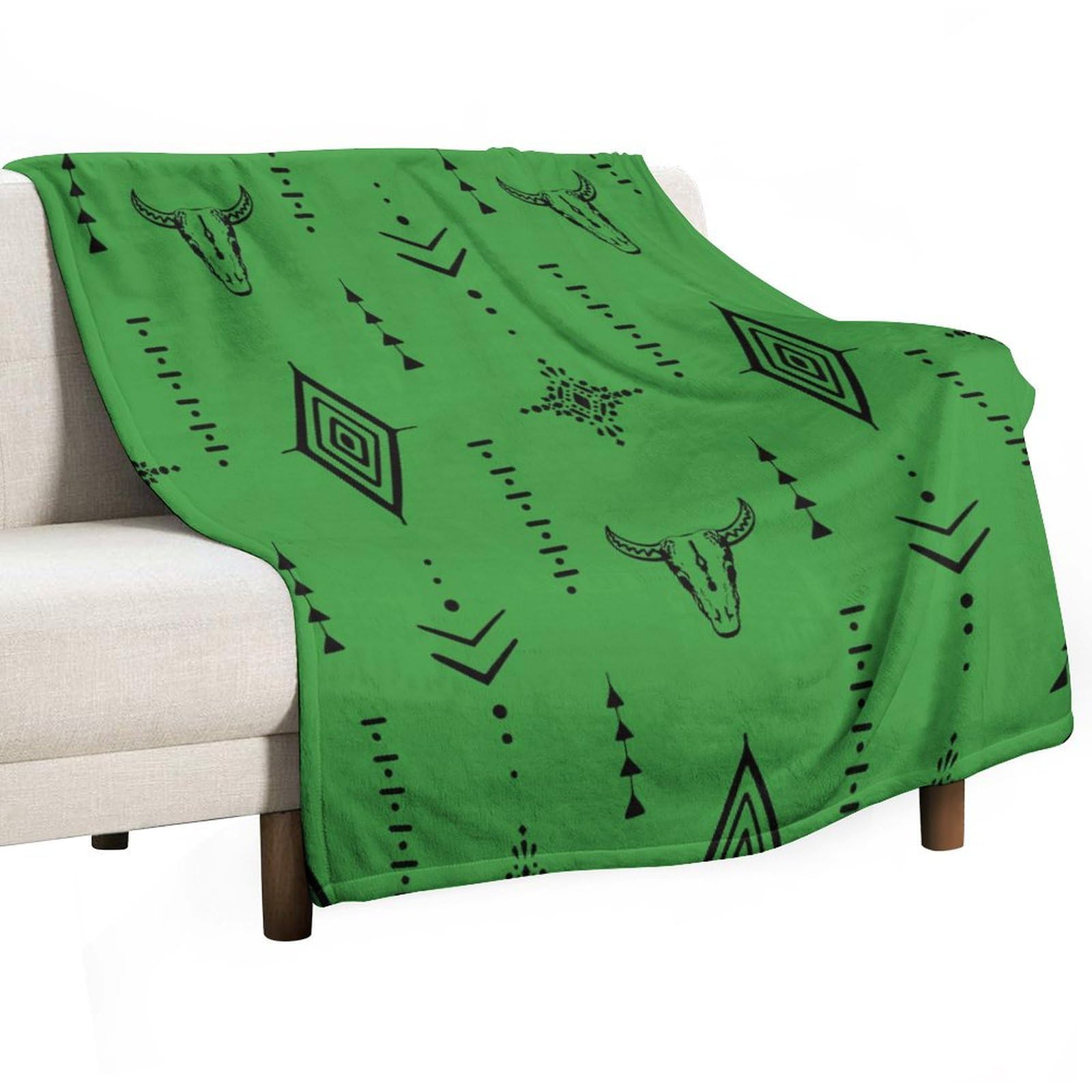 Western Cow Skull Blanket Retro Country Farmhouse Bohemian Bull Skull Pattern Print Super Soft Flannel Throw Blanket for