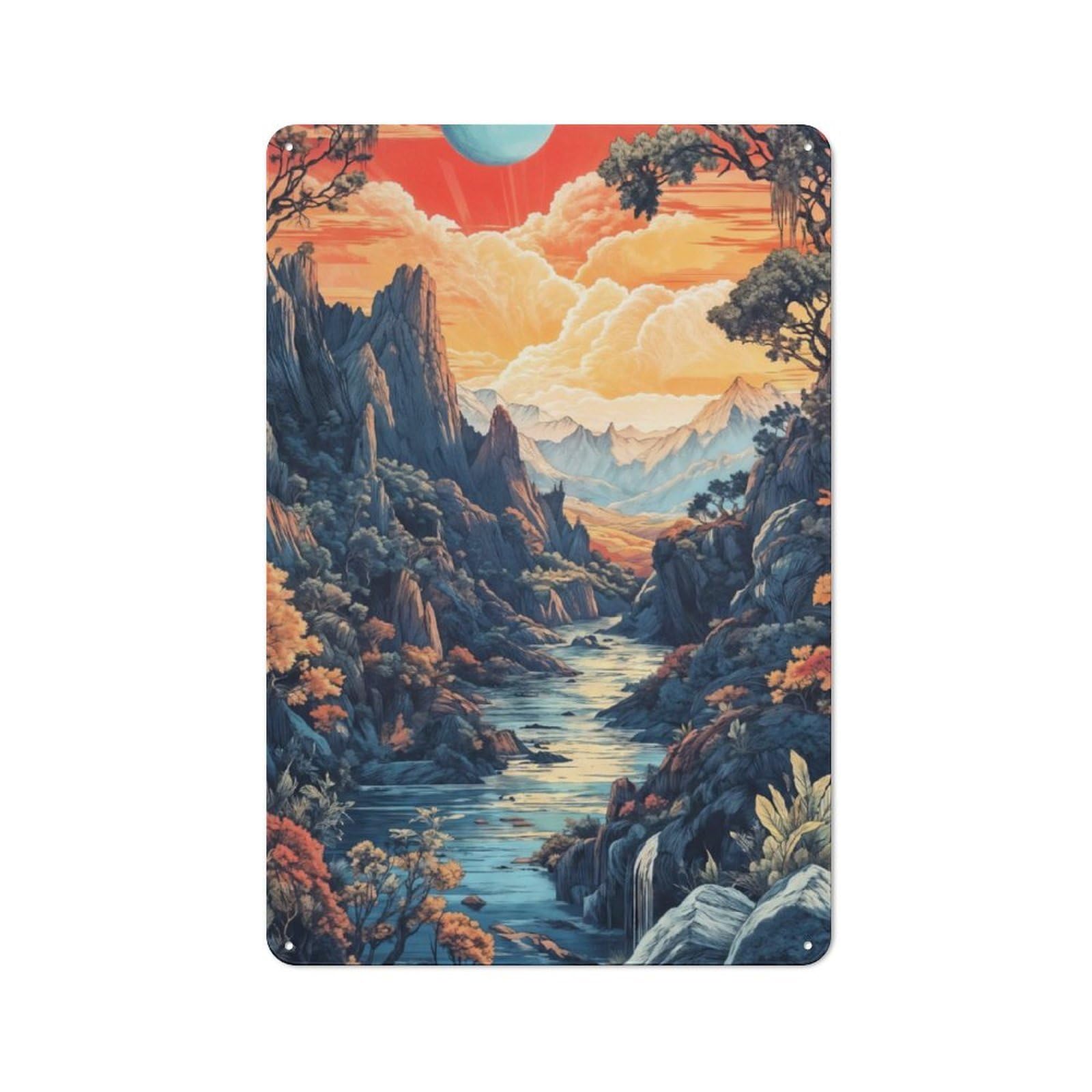 Junmoney Surreal River Valley Vintage Tin Sign 30X20cm With For Kitchen Or Home Bar, For Retro Home Interiors, For Cafés, Pubs And Restaurants