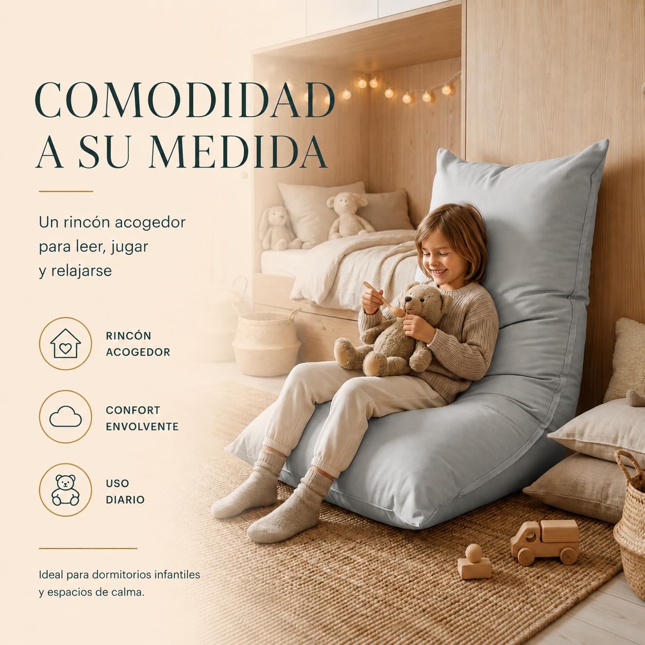 Aiire Puff con Relleno Incluido Moderno - Puf Salon Ergonómico Ultra Flexible en Lycra Lavable y Desenfundable - Cojin de Suelo Infantil XXL - Bean Bag Chair Adolescente o Juvenil [140x50]