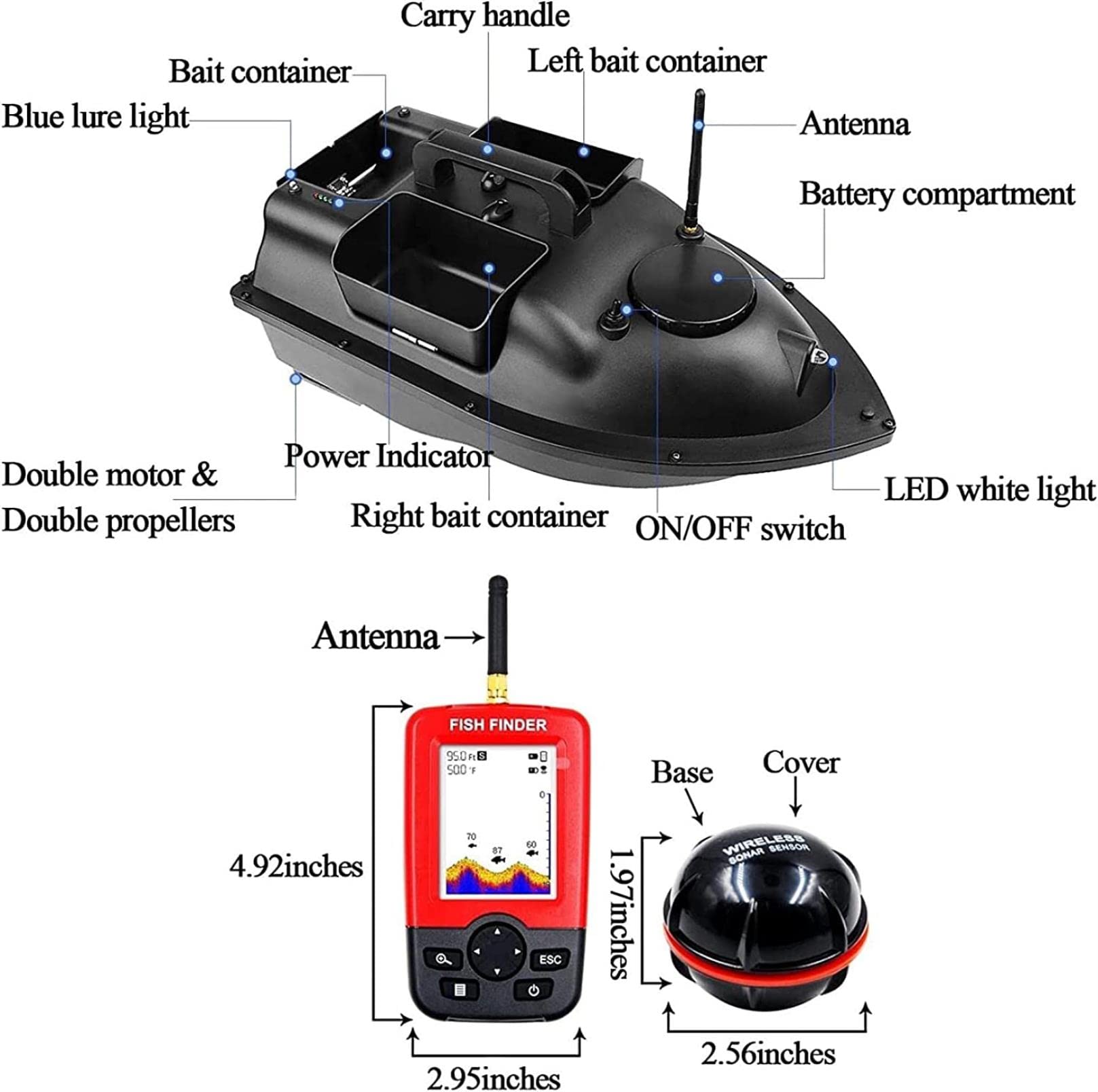RC-Boot Łódź karmowa z GPS i wyszukiwarką wędkarska łódź wędkarska dla karpia z 3 ochraniaczami na przynętę katapulty i podwójnym silnikiem 500 m zdalne sterowanie radiowe oznaczanie 16 miejsc