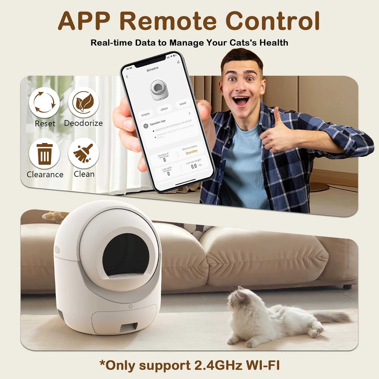 Smartphone app interface for BCHARYA litter box control