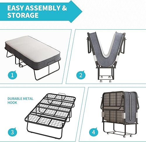 Miniatura 7 de BALUS Cama plegable con colchón para adultos, cama plegable de 75 pulgadas de largo x 38 pulgadas de ancho con colchón de espuma viscoelástica de 5