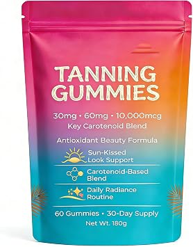 Skin Tanning Gummies Antioxidant Beauty Gummies with Beta-Carotene & Lycopene, Supports Healthy-Looking Skin, Daily Routine, 60 Count 1pc
