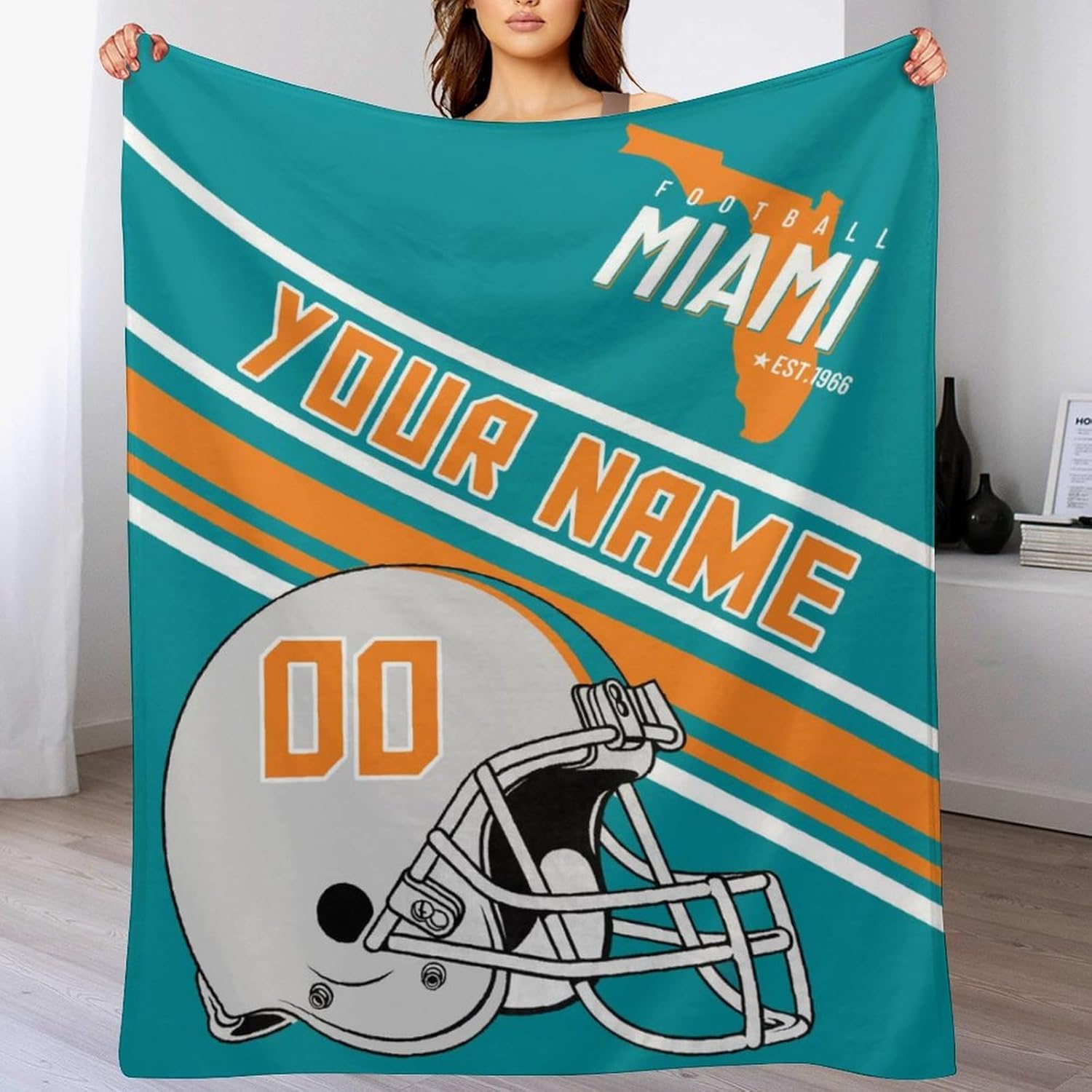 Personalized Football Throw Blanket Add Name and Number