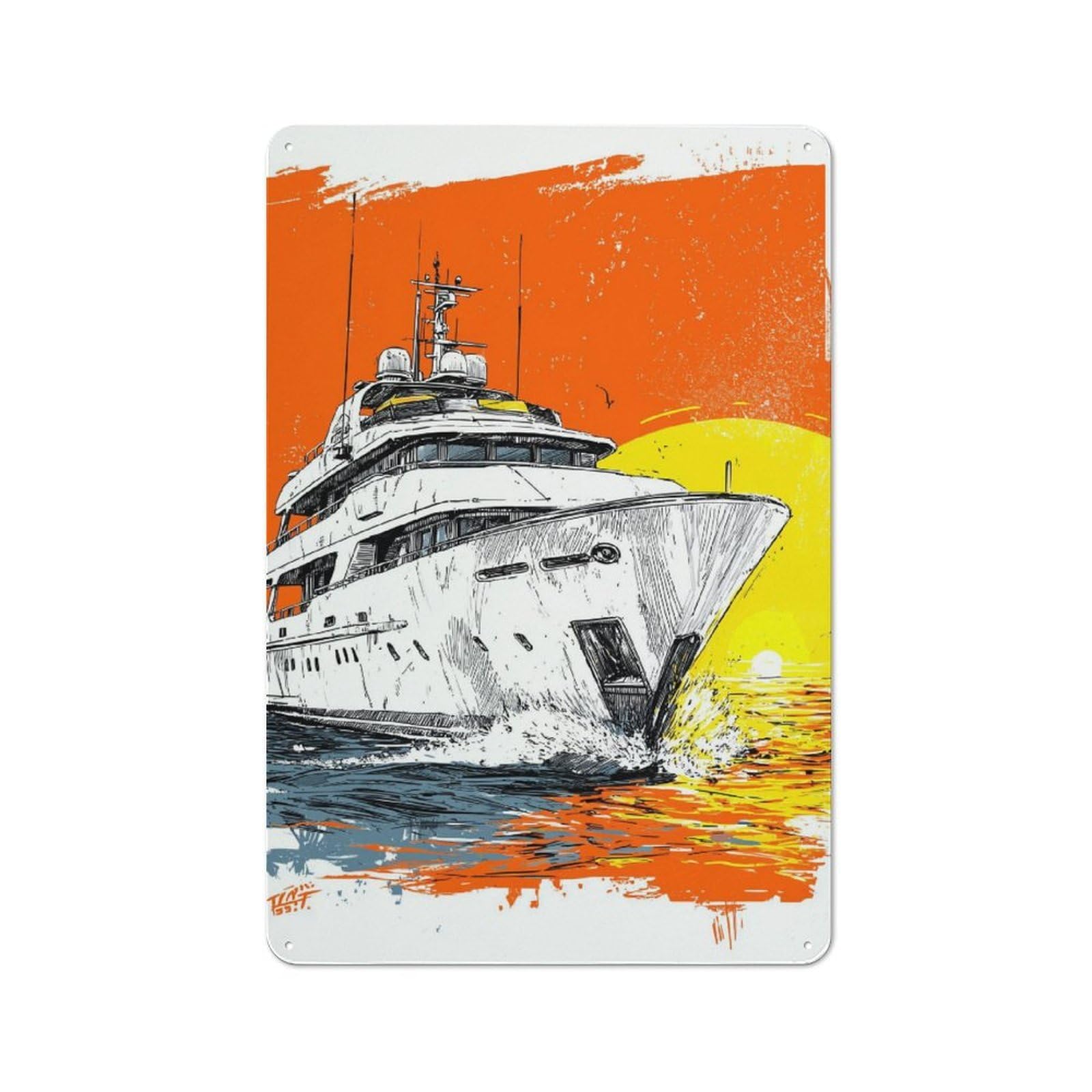 Junmoney Luxury Yacht At Sunset For Garden Room Or Summerhouse, Retro Metal Sign 30X20cm, For Metal Sign Collectors, For Vintage Wall Decor Fans