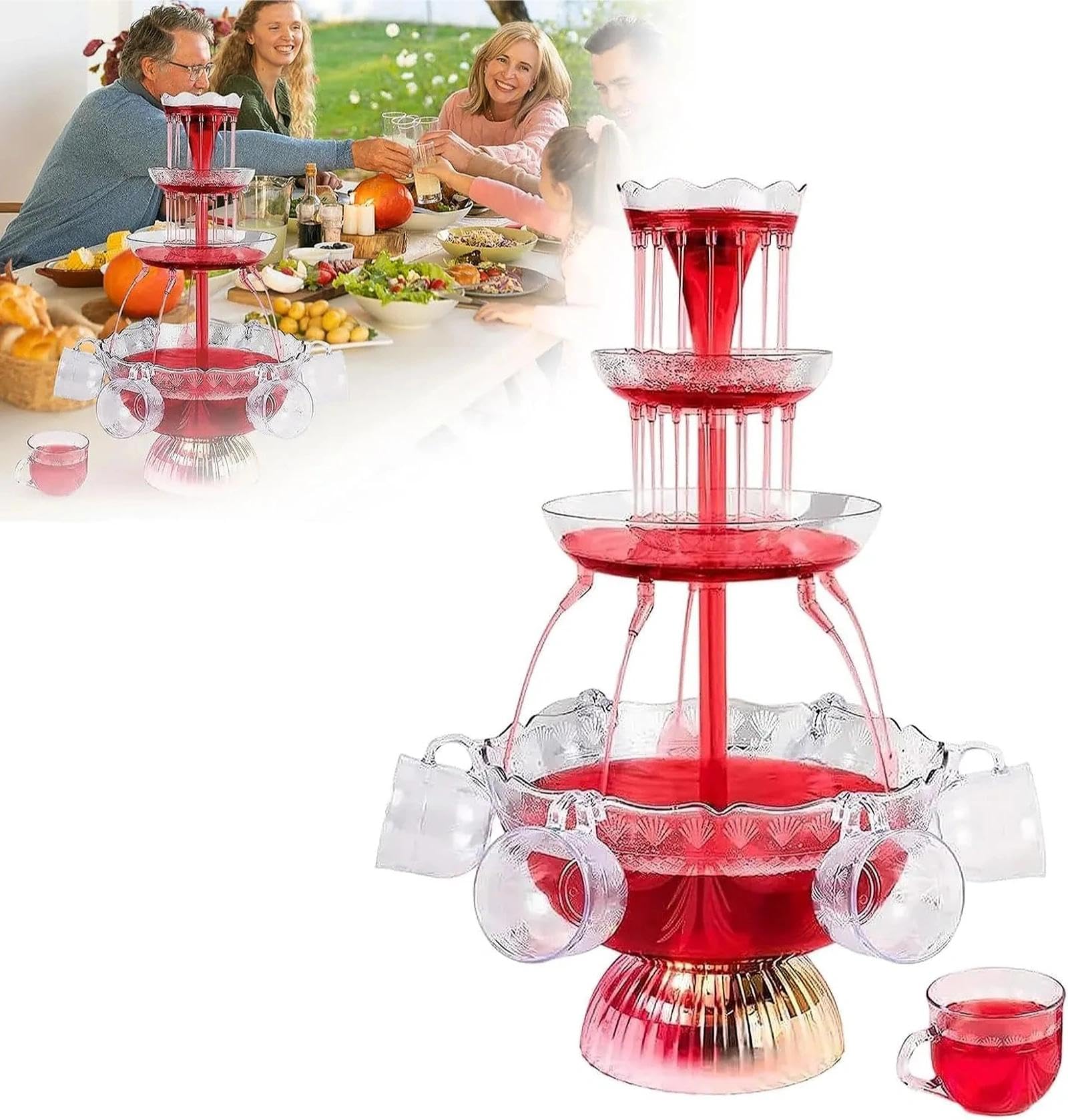 Fuente de cóctel con base LED y 5 tazas, dispensador eléctrico de bebidas para bodas, fiestas, celebraciones, bares en casa