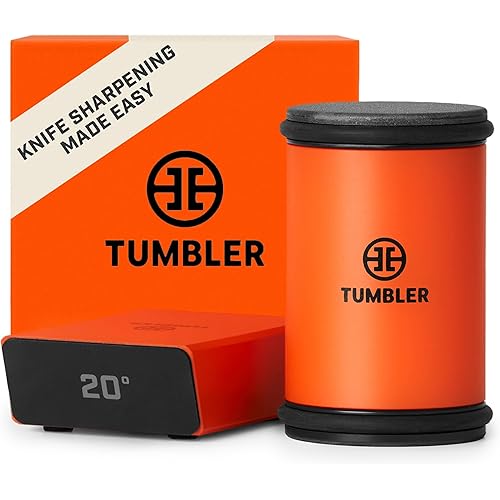 TUMBLER Pro Rolling Knife Sharpener™ - Knife Sharpening Made Easy - Rolling Knife Sharpening Kit with Removable Disc System - Includes 4-Layer Diamond Sharpening Disc & EdgeBoost Ceramic Disc (Orange)