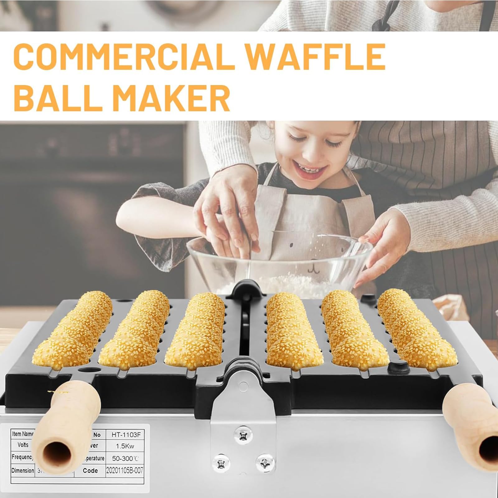 Gofrera De Bolas Comerciales, Máquina para Hacer Gofres De Brocheta De Burbujas Antiadherente 1400W, Plancha De Gofres para Panaderías,Restaurantes,Quioscos, Control De Tiempo Y Temperatura