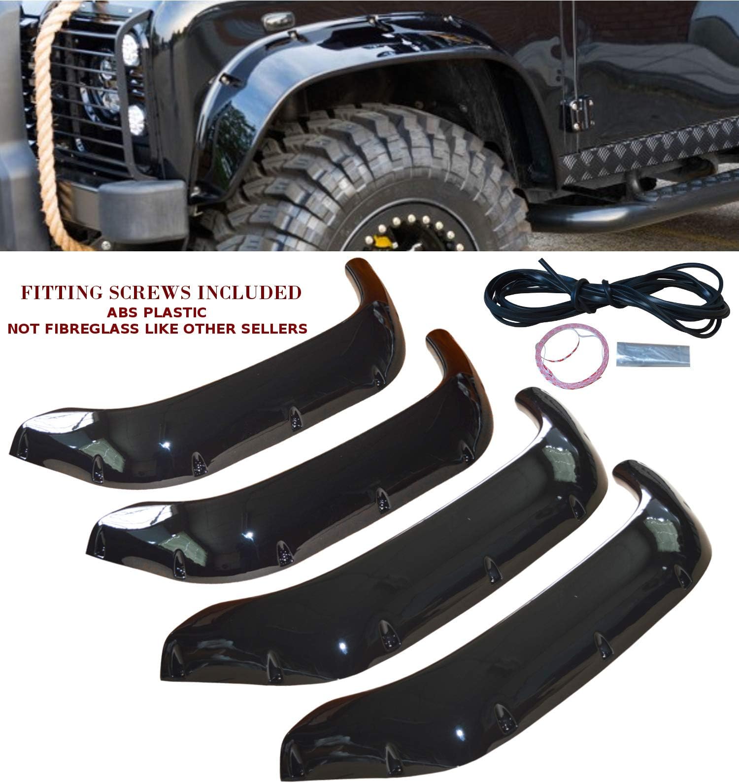 4x DEFENDER 90 110 130 WIDE WHEEL ARCHES EXTENDED ARCHES GLOSS BLACK