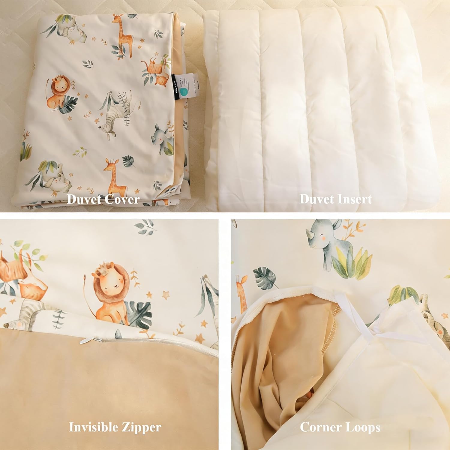 Toddler Comforter, Warm Baby Blanket for Toddler Bed, Lightweight All Season Animal Quilt Kid Duvet Insert with 100% Cotton Soft Detachable Cover, Machine Washable 47x59in Animals