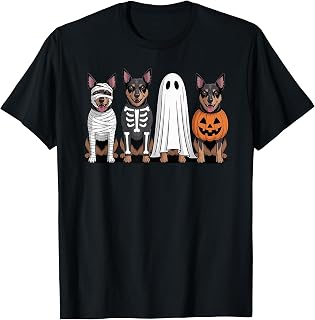 Spooky Ghost Australian Kelpie Pumpkin Halloween Skeleton T-Shirt