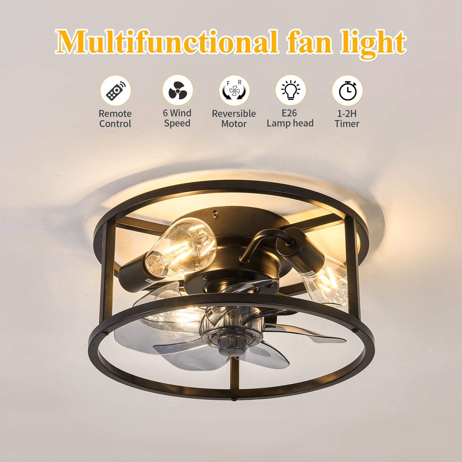 Black Caged Ceiling Fan with Remote - Modern Lighting -10