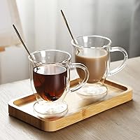 Vista 2 de Gejoy 6 juegos de tazas de café de vidrio de doble pared con cuchara, taza de café transparente aislada con asa, tazas de café de vidrio