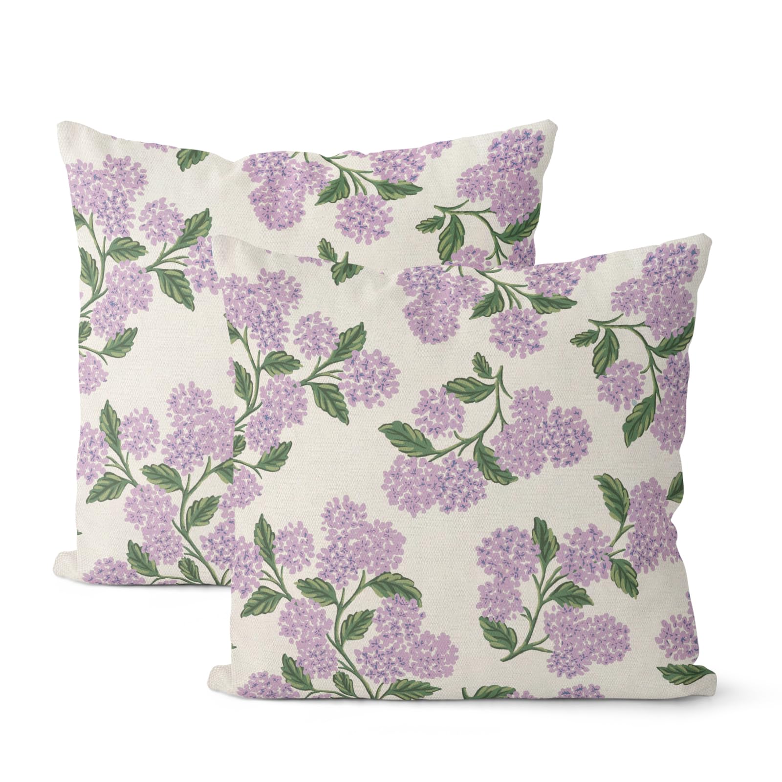 DAFENA Purple Pink Spring Pillow Covers 20x20 Inch 2 Pcs Green Hydrangea Flower Decor Throw Pillows Vintage Floral Seasonal Summer Outdoor Decoration