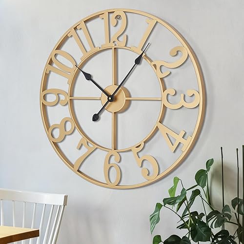 Vista 36 de Large Wall Clock, Metal Retro Roman Numeral Clock, Modern Round Wall Clocks Almost Silent, Easy to Read for Living Silver