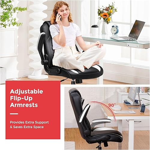 Miniatura 5 de GTRACING Silla ergonómica para juegos de oficina para adultos, con soporte lumbar, brazos abatibles, altura ajustable, ruedas giratorias de piel