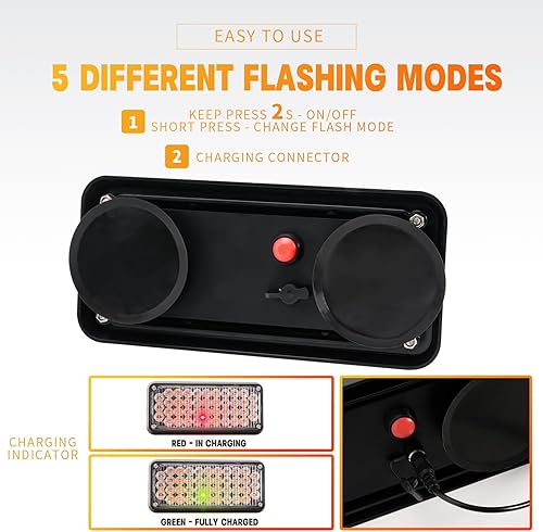 Miniatura 5 de BooYu 2 piezas de luces estroboscópicas de emergencia LED alimentadas por batería con base magnética recargable, portátil, para techo, mini luz de