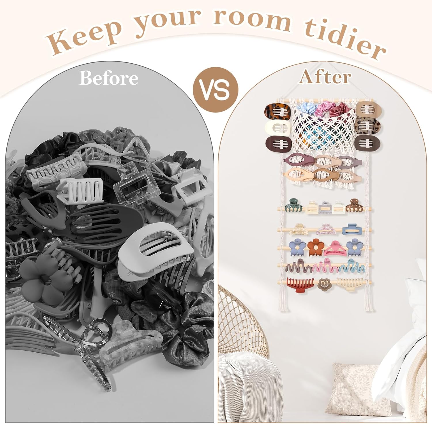 سنو ستار منظم مشابك شعر مكرمية بتصميم مخلبي، شنطة شبكية كبيرة ... - view 3