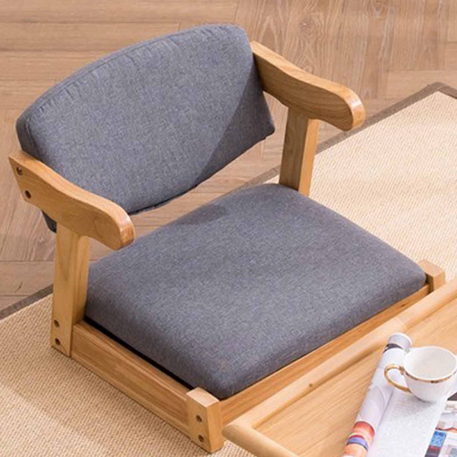 Massief houten draagbare vloerstoel, Tatami-stoel zonder poten in Japanse stijl met rugsteun, Home Bay Window Lazy Backrest Chair, draagbare Japanse stoel zonder poten