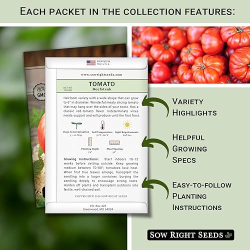 Miniatura 2 de Sow Right Seeds - Colección de semillas de tomate estilo bistec para plantar - Filete de res, Kellogg's, morado Cherokee, levantador de hipotecas