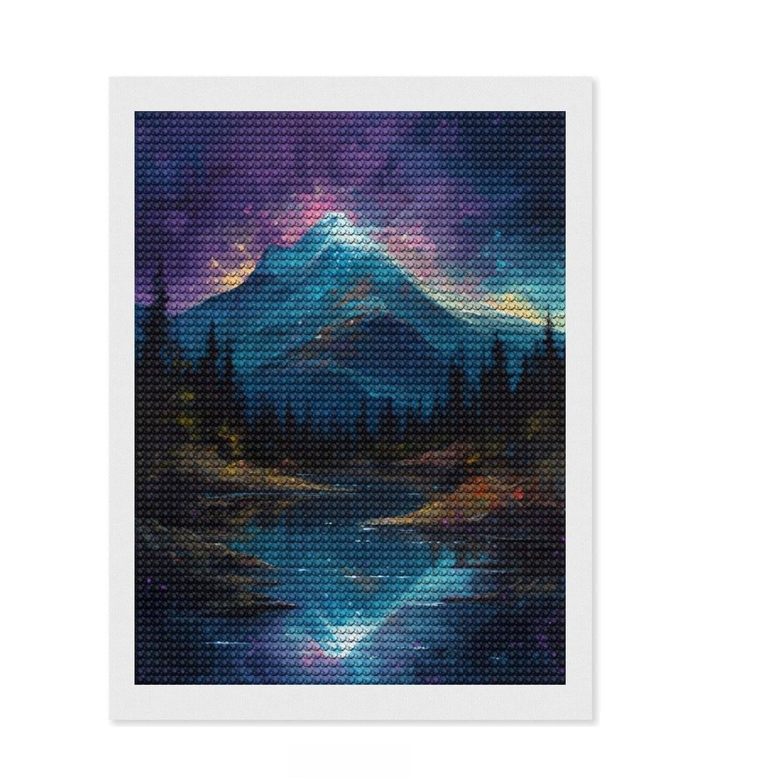 Junmoney Mystical Mountain 5D Diamond Painting Kit 12"x16", Adhesive Canvas, Boho Decor, Modern Decor, DIY Craft, Handmade Wall Decor