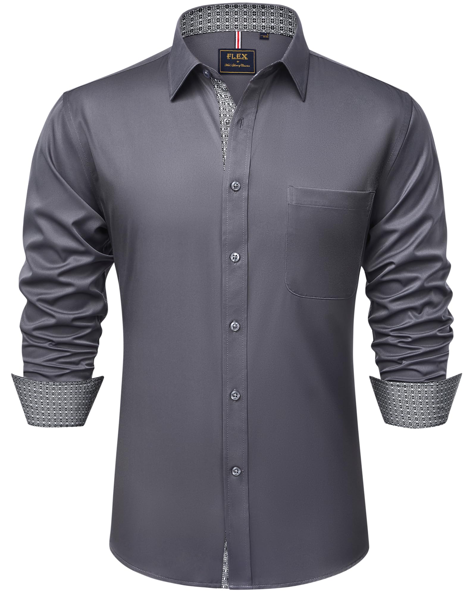 siliteelon Hemd Herren Langarm Regular Fit Kontrast Businesshemd Freizeit Stretch Anzughemd